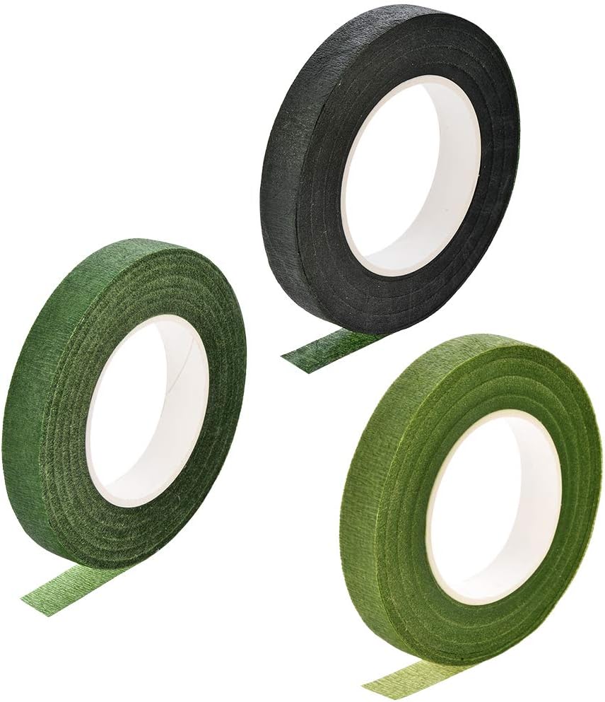 LinkMejor 3 Roll 1/2-inch Wide 30Yard Dark Green,Light Green,Green Floral Tape Flower Adhesives Floral Arrangement Kits
