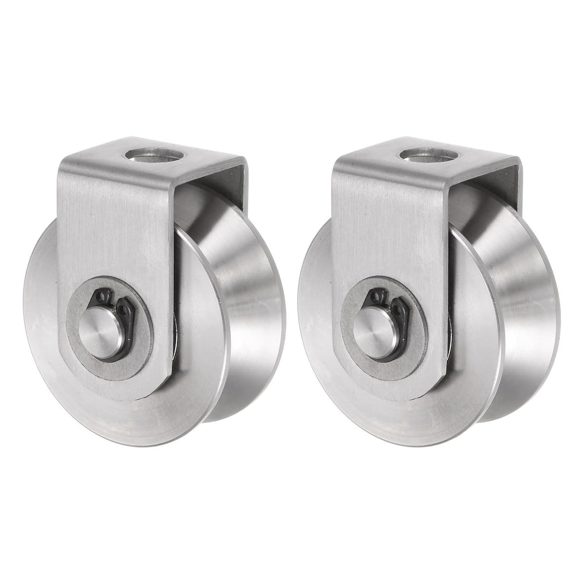 2pcs V Groove Track Wheel, 1.89" 201 Stainless Steel Sliding Gate Double Bearing Rollers with Bracket for Inverted Track, Industrial Machines