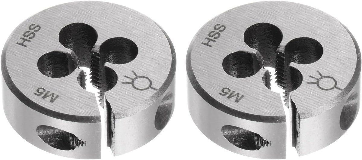 2pcs Round Threading Dies, Metric M5 x 0.8 Thread (Right Hand), Adjustable High Speed Steel (HSS) Screw Cutting Die Repair Tool