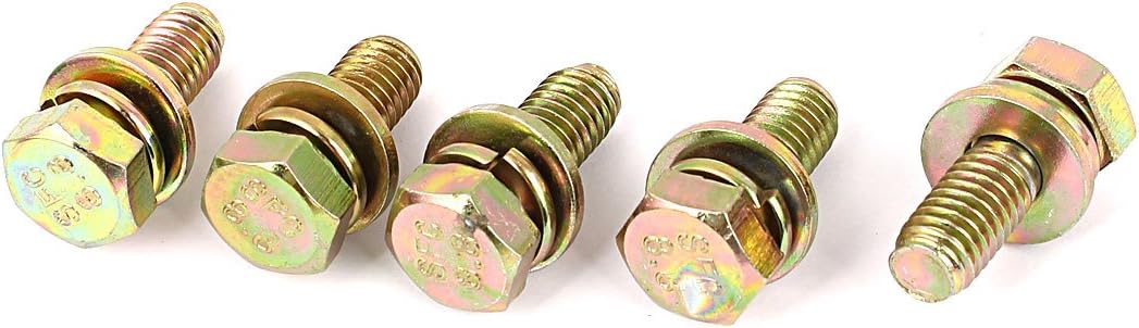M8x20mm 8.8 Grade Yellow Zinc Plated Hex Head Bolt 5pcs w Washer