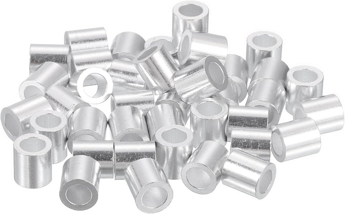 40Pcs Aluminum Crimping Loop Sleeve for 3/16" Diameter Wire Rope, Round Aluminum Wire Rope Sleeve for Cable Line End