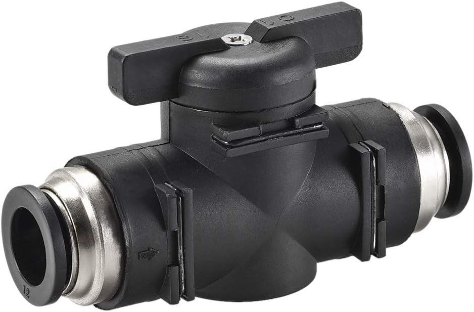 Pneumatic Ball Valve, Push to Connect Shut off Valve, 12mm Inner Diameter, for Air Flow Control, Plastic Zinc Alloy Black