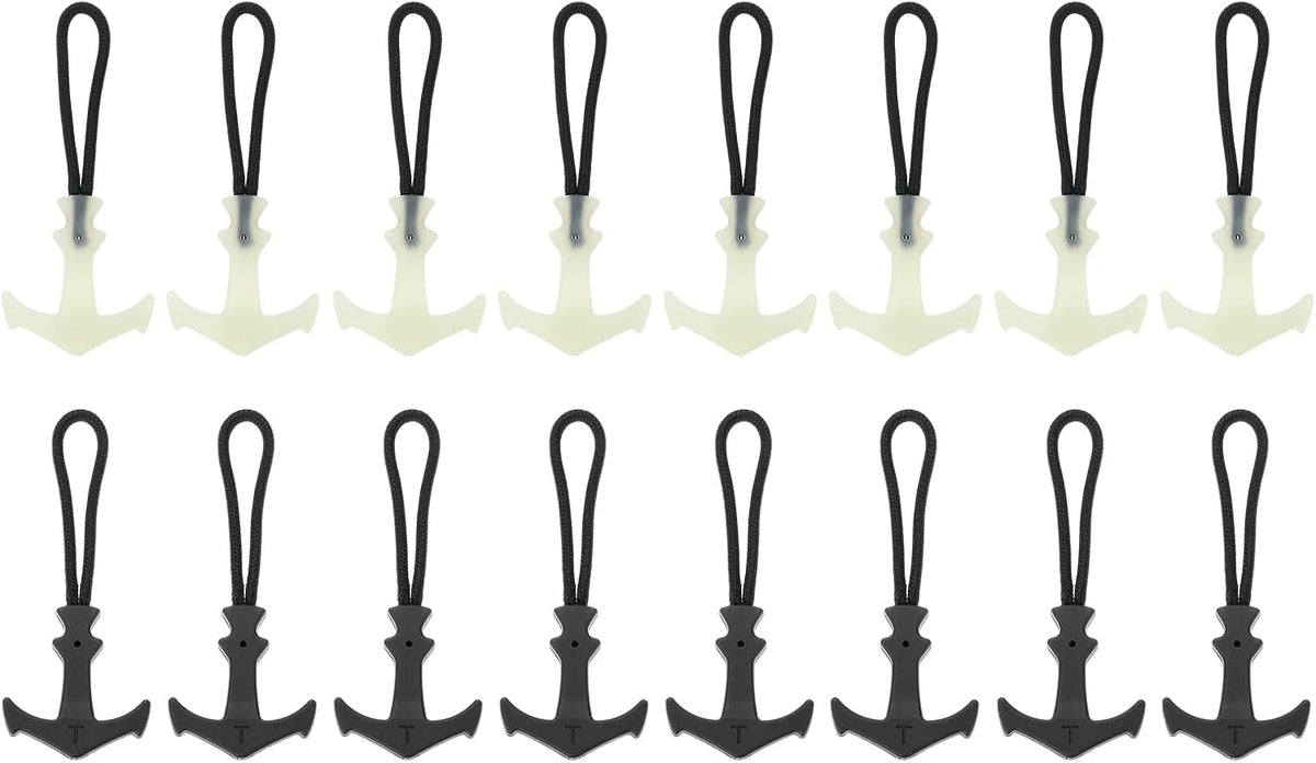 6pcs Luminous Zipper Pulls, Zipper Puller Head Glow in The Dark Anti-Lost Extenders for Outdoor Mountaineering Camping Jackets Luggage Backpacks Handbags, White/Black