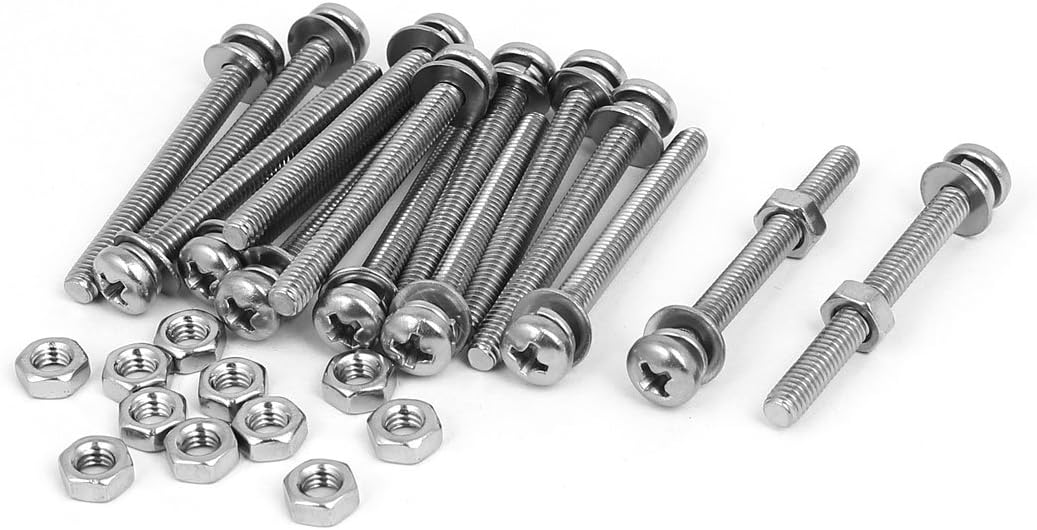 M4 x 40mm 304 Stainless Steel Phillips Pan Head Screws Nuts w Washers 15 Sets