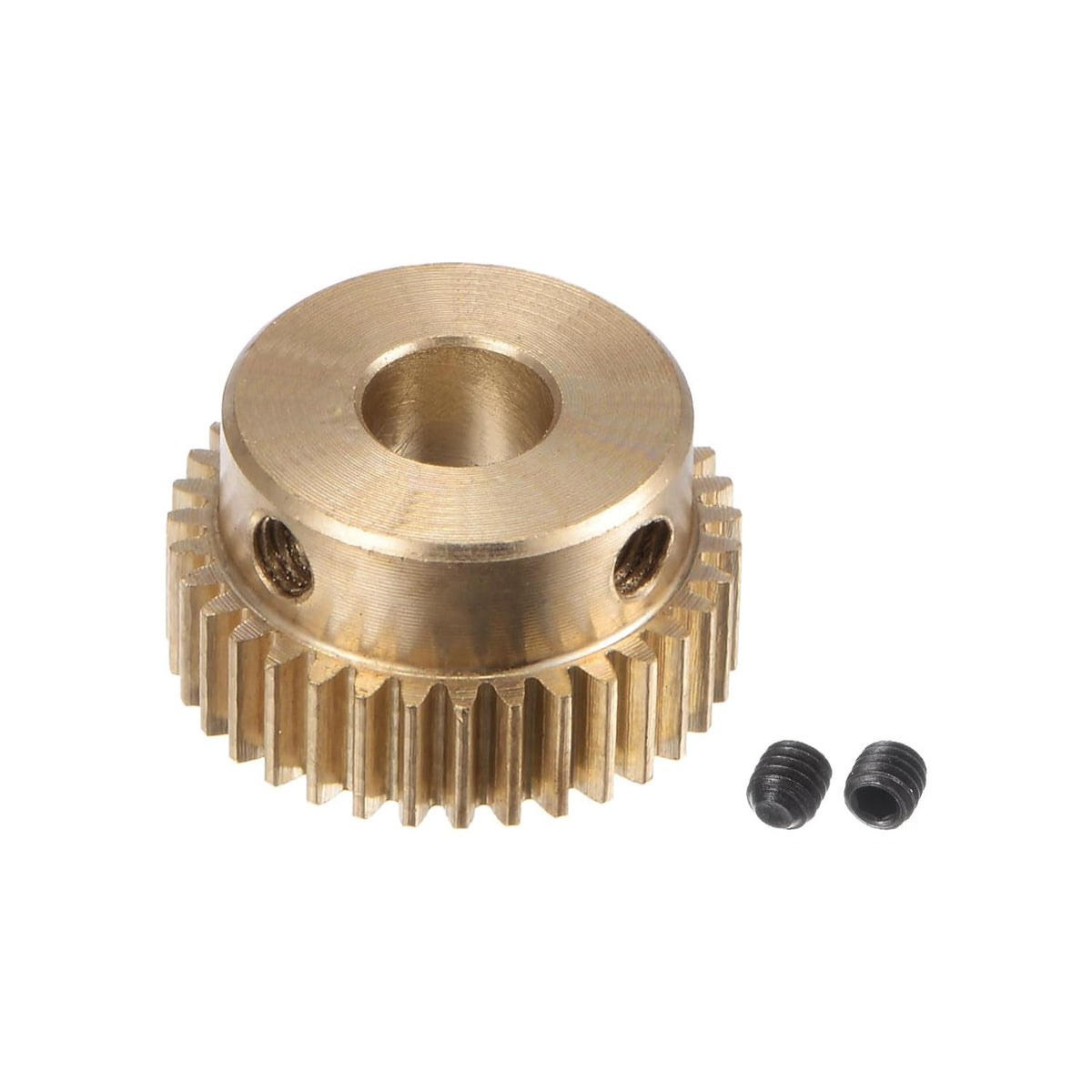 Pinion Gear Set, Brass Motor Rack Straight Spur Gear with Step, 0.5 Mod 35T 6mm Bore 18mm Outer Dia, M3 Set Screws Included