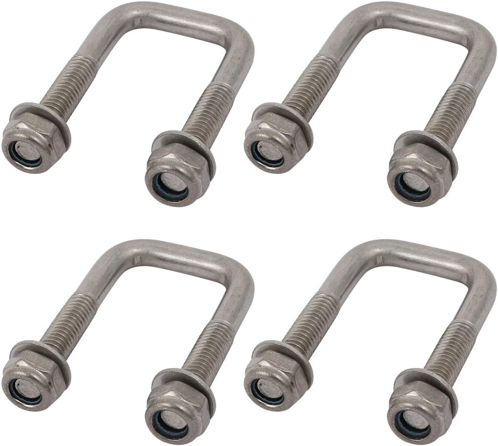 M6 Thread 45mm Length 304 Stainless Steel Square U Bolt Silver Tone 4pcs