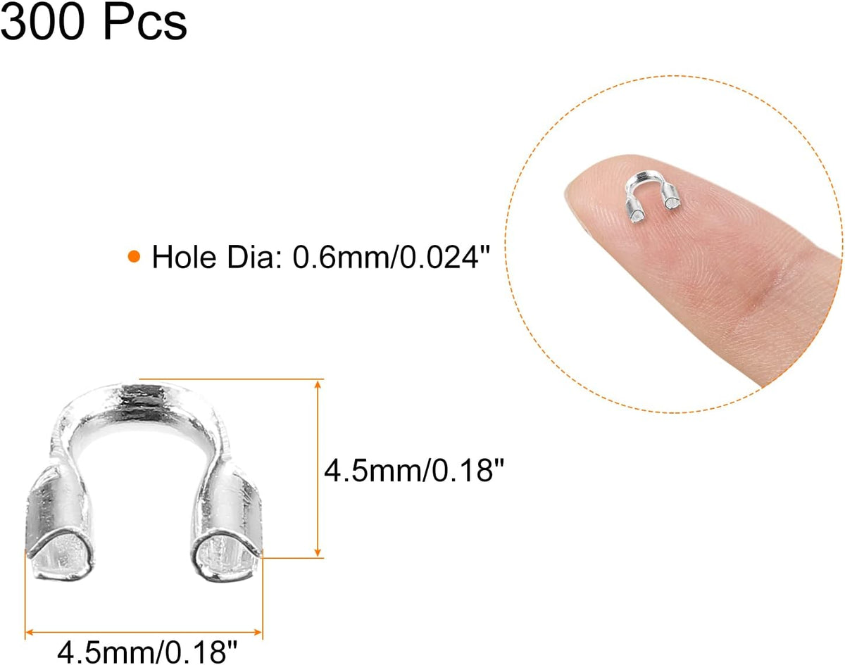 300 stk. Trådbeskytter Loop, 0.6mm Hul U-formet Kabelforhandler til Armbåndsjuvelproduktion DIY, Hvid Sølv