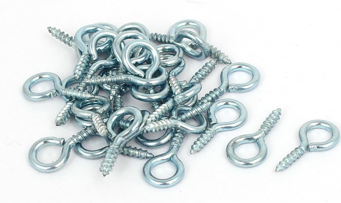 0.06"x0.55" Screw Eye Hooks Self Tapping Screws Screw-in Hanger Eye-Shape Ring Hooks Silvery 31pcs for Tie-Downs, Lifting and Securing Cables Wires