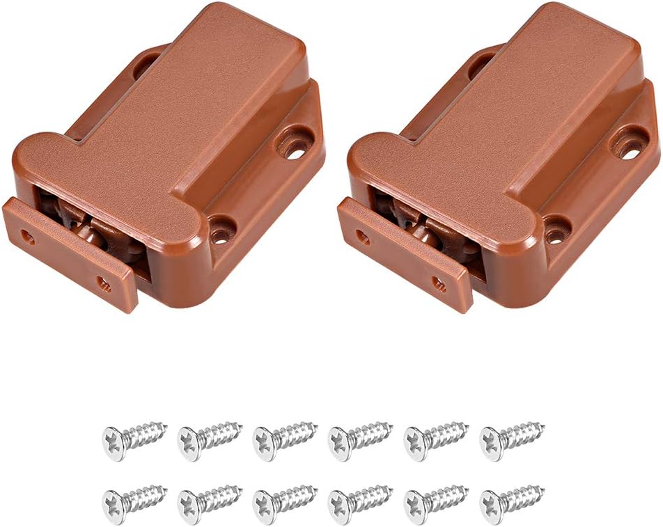 Push Open Latch Rebound Self-Locking Door Touch Catch Lock for Bedroom Cabinet Cupboard Drawer Brown 2pcs