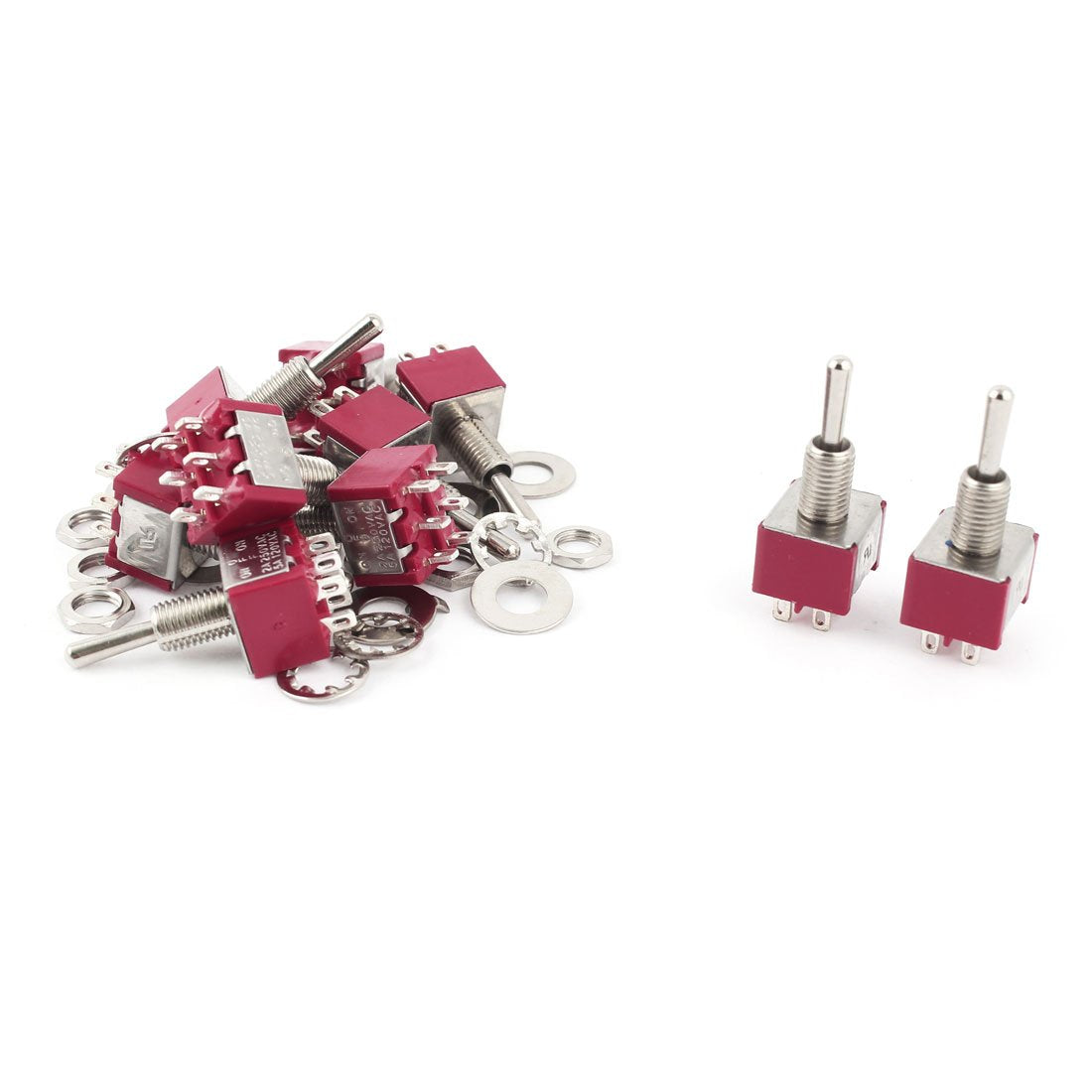 a14112200ux0187 DPDT ON-OFF-ON Momentary Mini Toggle Switch AC 250V/2 Amp, 120V/5 Amp, 10 Piece