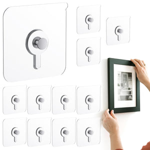 LinkMejor 12 Pcs Hangers à Images sans Clous, 20 Lbs Charge Robuste Hooks à Crochets Auto-Adhésifs pour Accrocher, Hooks à Images Imperméables pour Salle de Bain Cuisine, Hooks Collants Transparents pour Cadres
