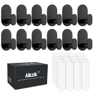 LinkMejor 12 Pcs Crochets de Salle de Bain avec 16 Bandes Amovibles, Crochets Noirs pour Mur Sans Dommage, Crochets Adhésifs pour Mur pour Salle de Bain, Cuisine, Crochets de douche pour l'intérieur de la douche, Crochets Collants en Acier Inoxydab