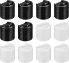 24/410 PP Plastic Disc Top Caps Press Cap, 12Pcs Durable Replacement Caps for Empty Bottle Lotion Shampoo Container, Black, White