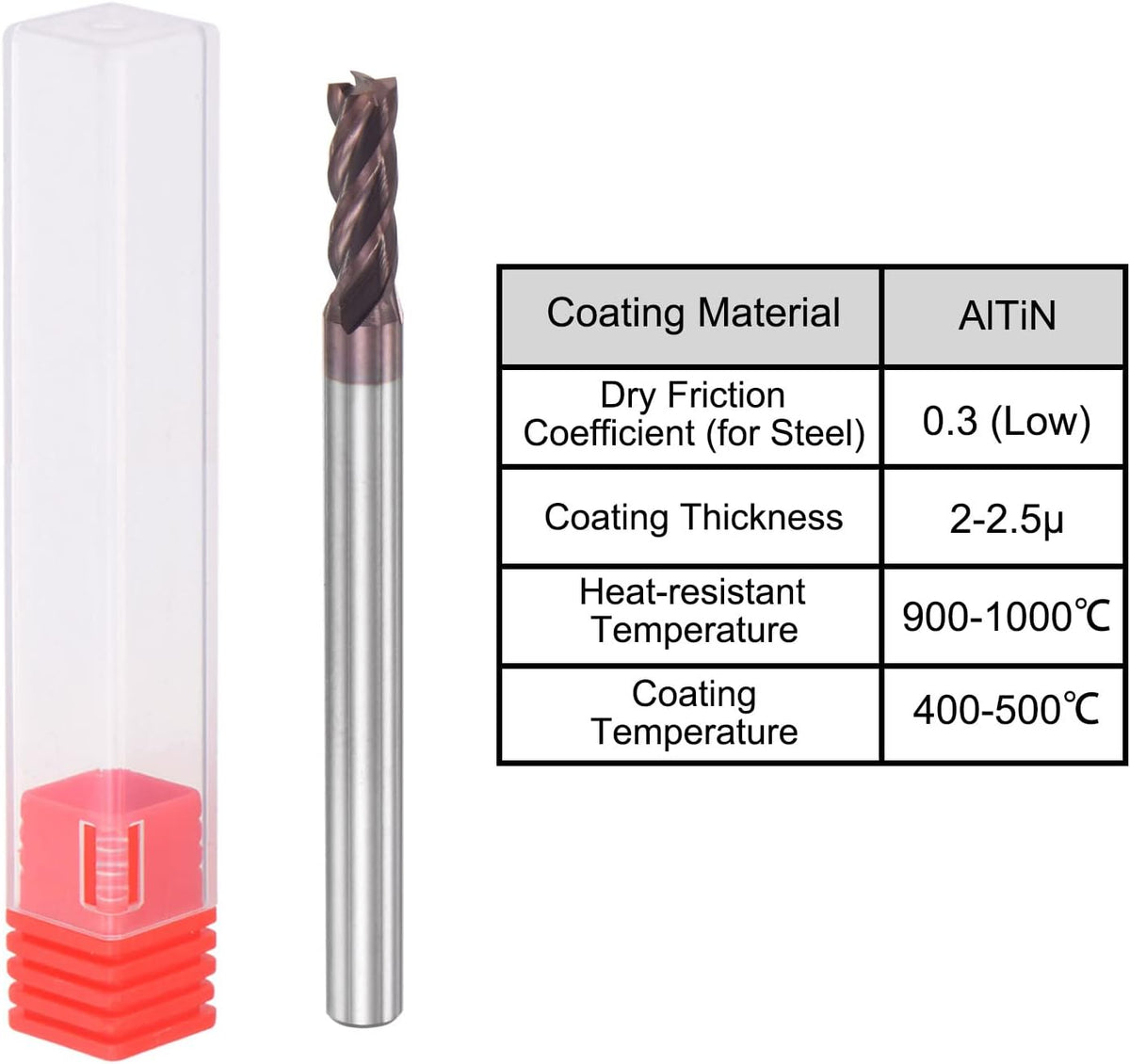 Fresa de Bico Quadrado, Diâmetro de 2,5mm, Carbide Sólido, Revestido com AlTiN, Bocas de 4, Cuscal Espiralado, Cortador de Fresa, HRC55, Com Cabo de 4mm e Comprimento de 50mm (2 polegadas)