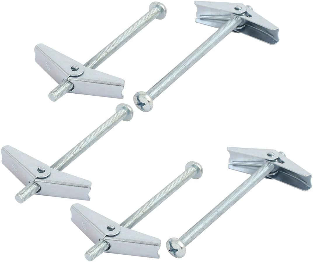 M6 x 100mm Male Thread Spring Loaded Hollow Wall Round Head Toggle Bolt 5pcs