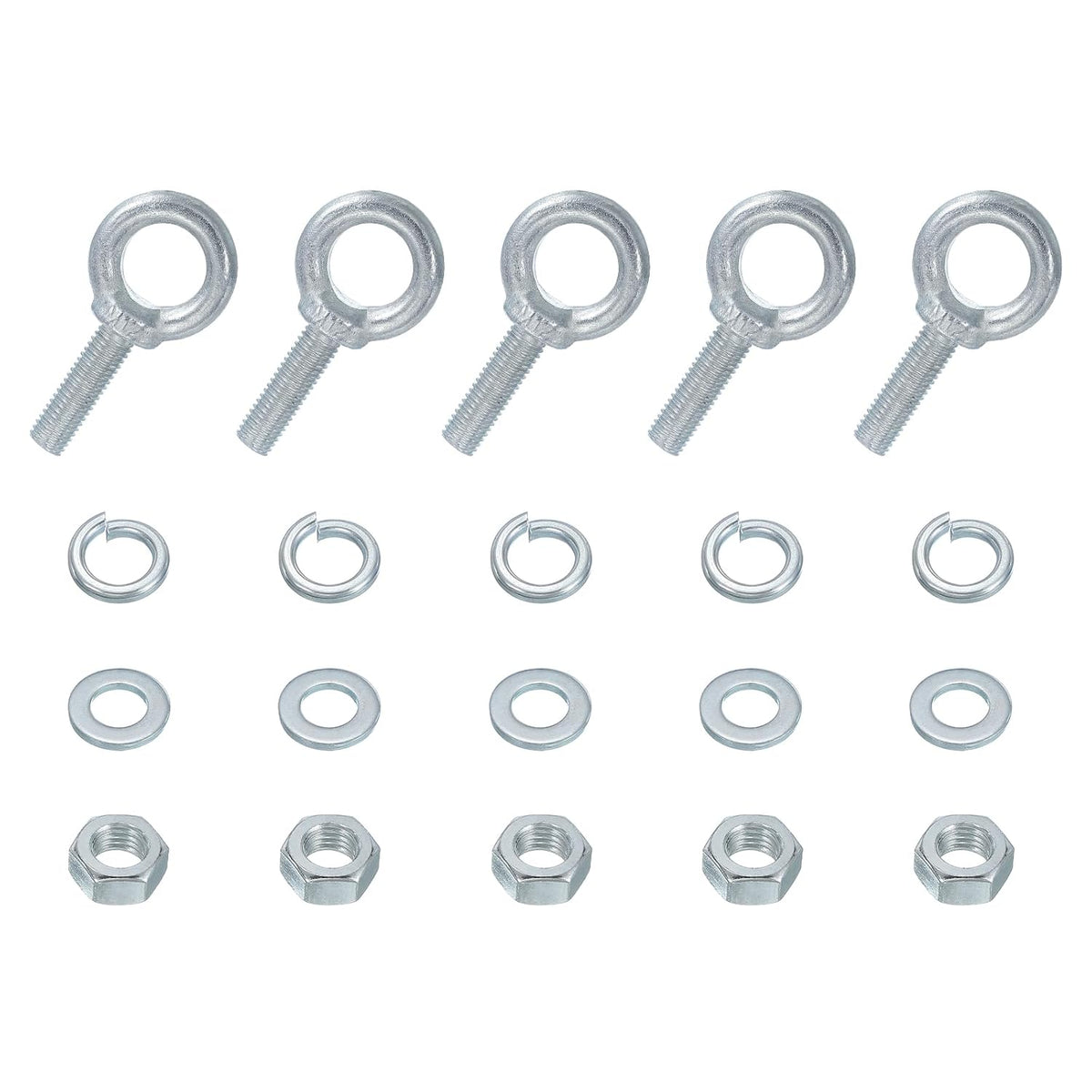 5 Pack M12 Galvanized Carbon Steel Eye Bolts, 1/2" x 1.57" Lifting Ring Eye Bolt with Nuts and Washers Heavy Duty Screw Eye Bolts Kit for Tie Down Straps Indoors Outdoors, Silver