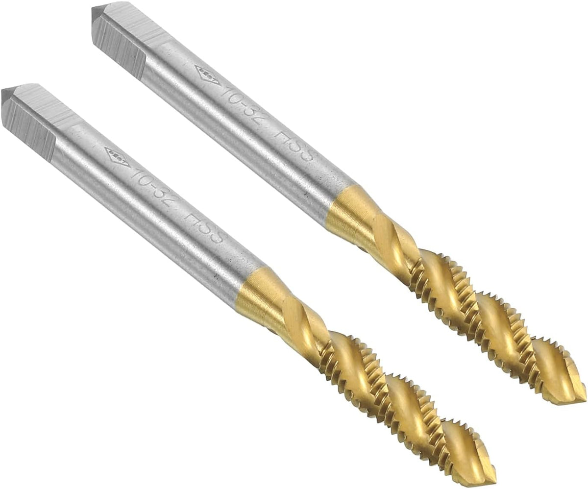 2pcs Spiral Flute Thread Taps, 10-32 UNF H2 Screw Threading Tap, Titanium Coated 6542 High Speed Steel Machine Tapping Tools for Machinist Repair