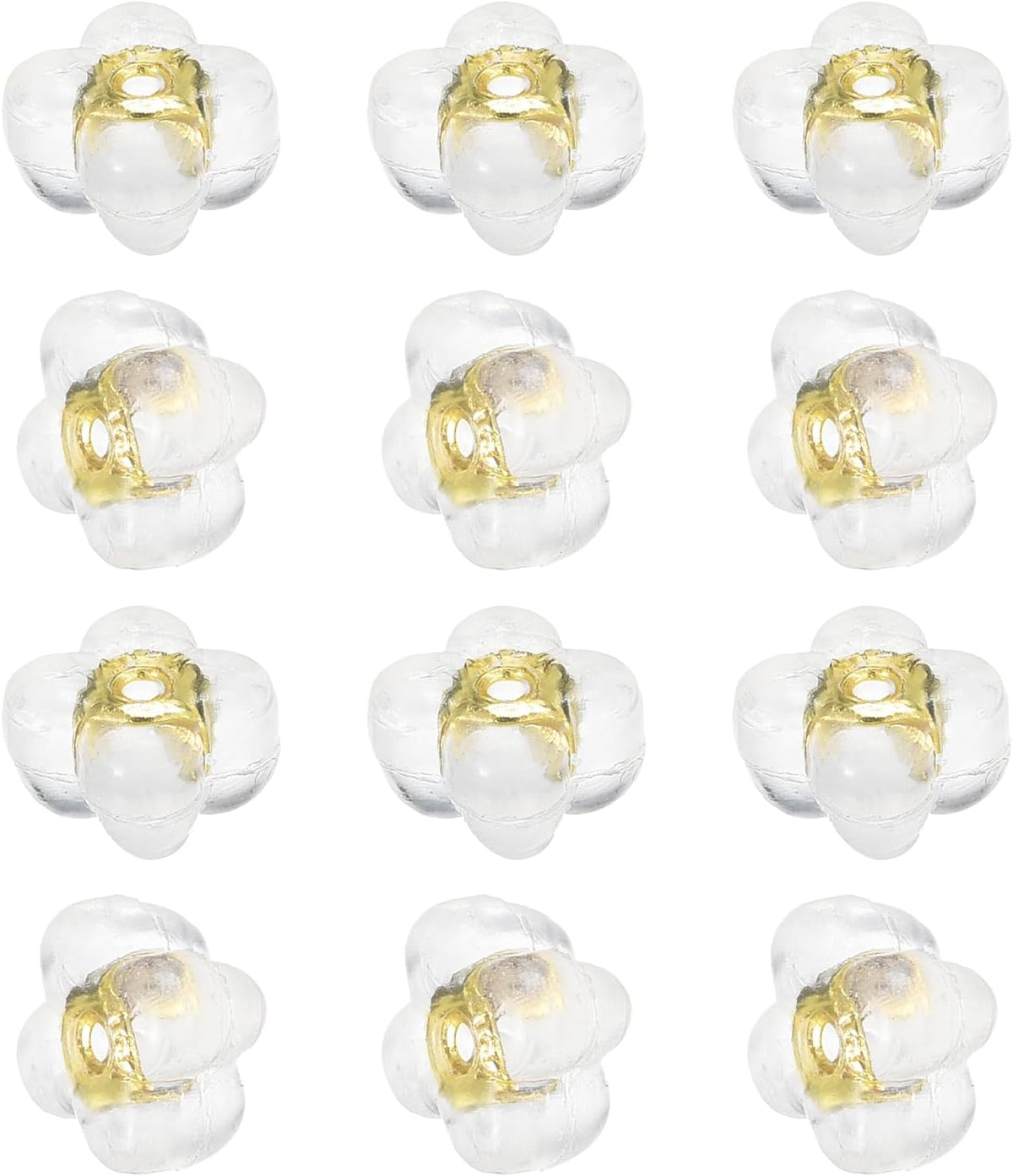 16Pcs Silicone Earring Backs, Soft Clear Earring Stoppers Replacement Flower Shape Earring Backs for Studs Fish Hook Earrings, 4mm Gold