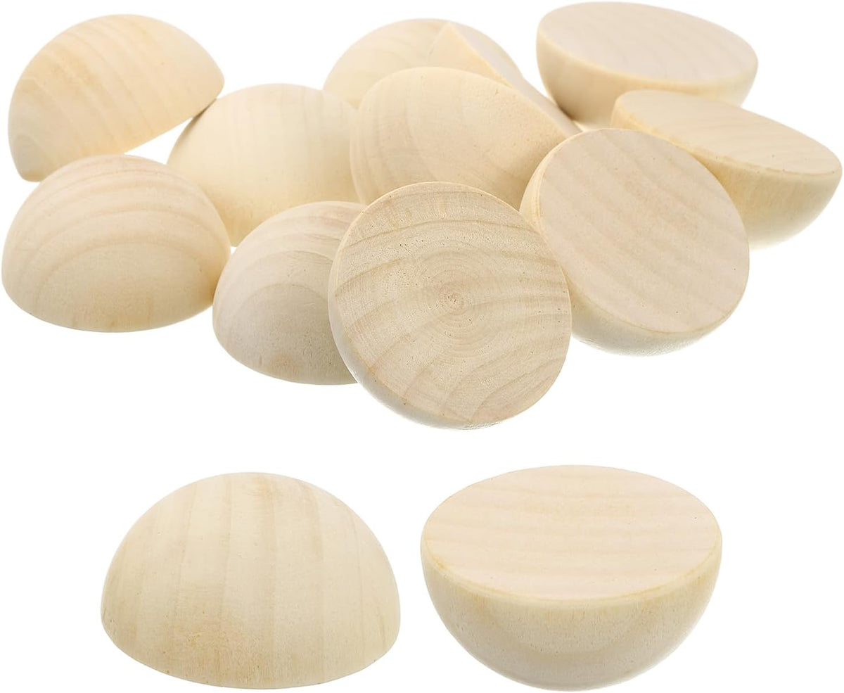 40Pcs Half Wood Beads, 40mm Unfinished Hemisphere Balls Round Natural Wooden Beads for DIY Crafting, Festival Ornaments
