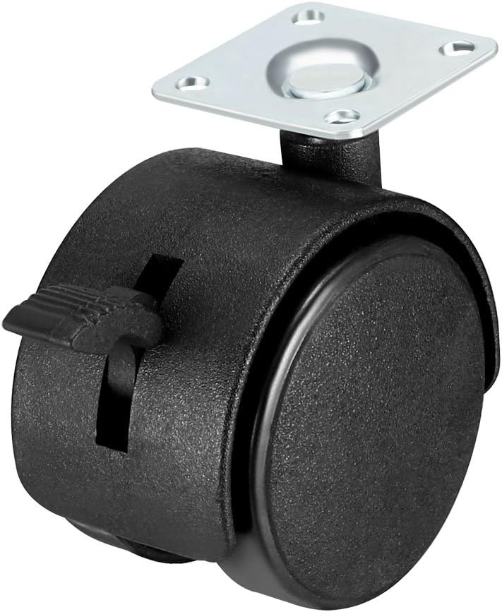 Office Chair Caster Wheels 1.5" Nylon with Brake 360 Degree Top Plate 11LBS Capacity for Furniture Carts Workbench, Black, Pack of 4