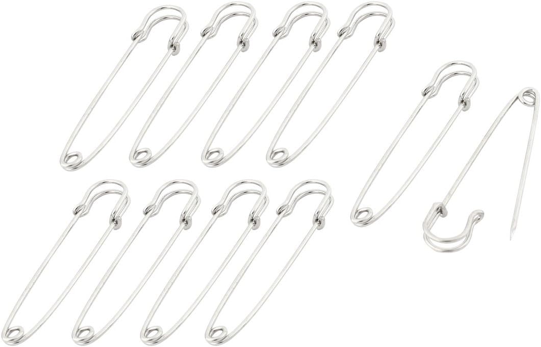 LinkMejor Stainless Steel Sewing Quilting Craft Fastening Safety Pins 3 Inch Length 10pcs Silver Tone