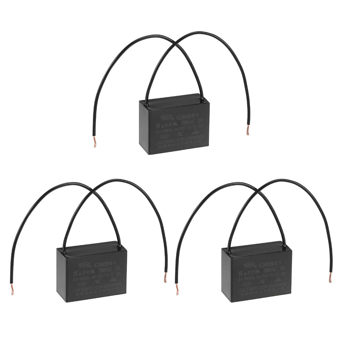 Ceiling Fan Capacitor CBB61 15uF 250V AC 2 Wires Metallized Polypropylene Film Capacitor 47x34x22mm for Electric Fan Pump Motor Generator 3Pcs