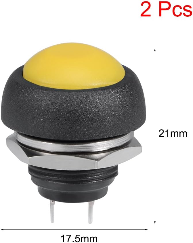2 stykker, 12 mm gult tilstændingsknapp SPST