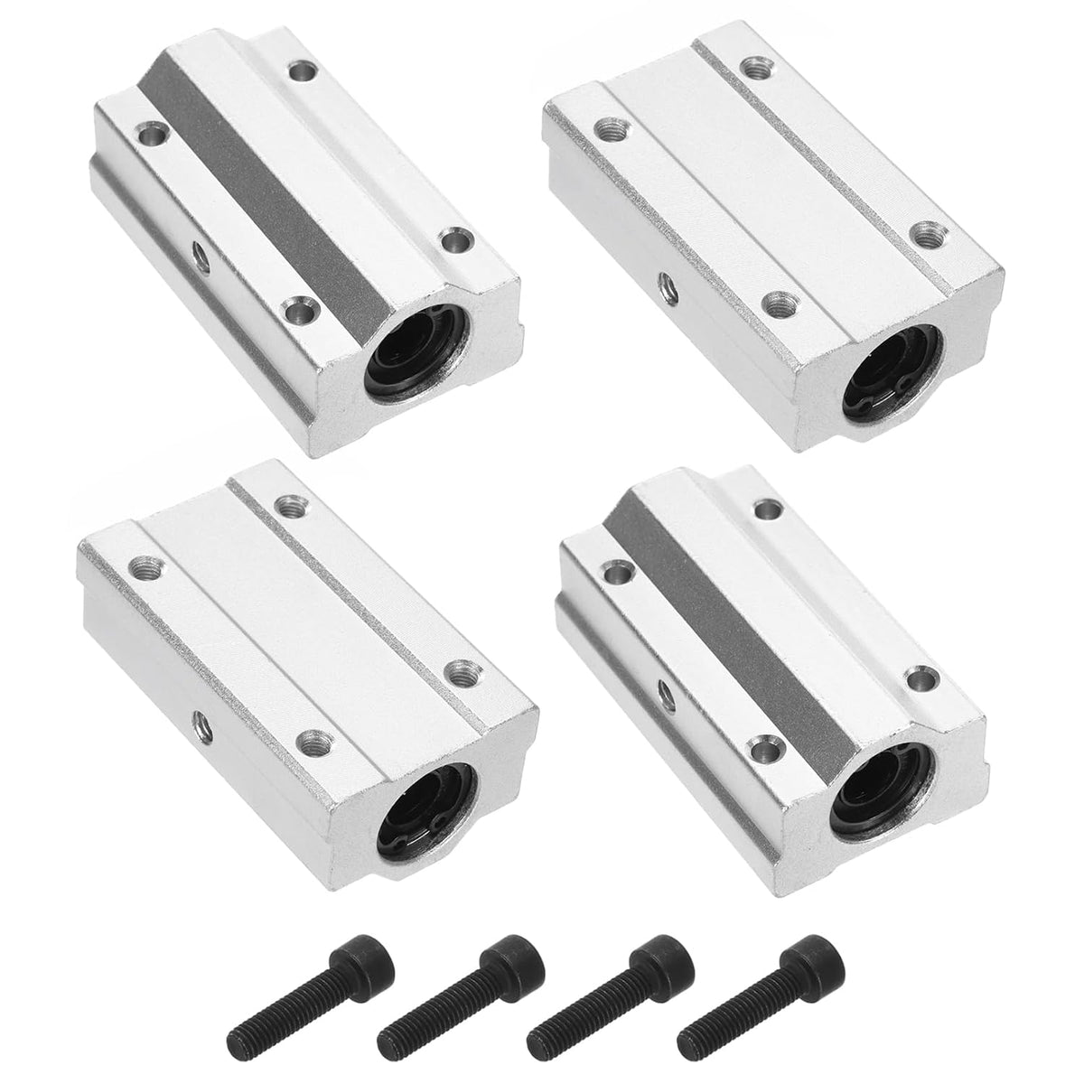 2PCS SCS10LUU Linear Motion Ball Bearing Slide Bushing Aluminum 68mm Long Linear Roller Bearing Slide Block for 10mm Round Shaft Rod in 3D Printer, CNC Machine, Silver Tone