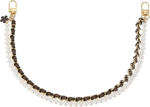 17.7" Pearl Purse Double Chain, Metal Purse Extender Chain, PU Leather Handle Replace Chain, Purse Handles Chain Wrist for Handbag, Mobile Case (Coffee, Gold Chain)