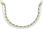 LinkMejor 17.7" Pearl Purse Double Chain, Metal Purse Extender Chain, PU Leather Double Handle Wrist Chain, Purse Handbag Strap Replacement Chain, (Blue, Gold Chain)