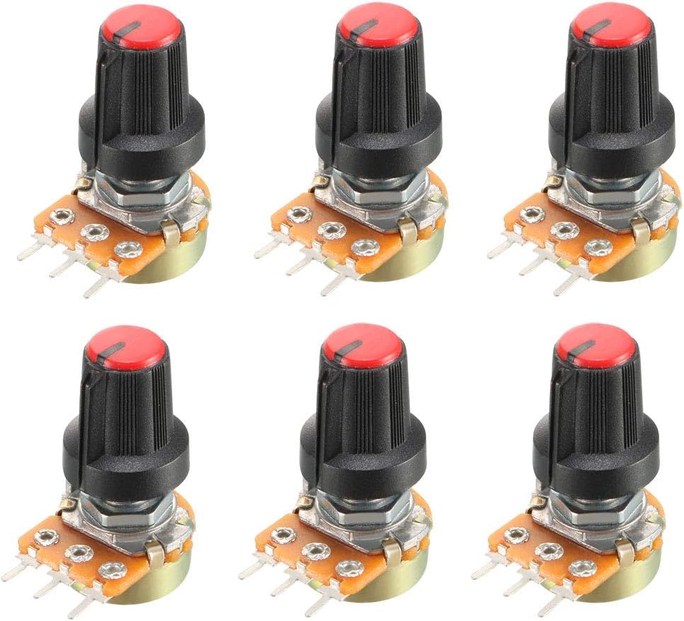 6Pcs 5K Ohm Variable Resistors Single Turn Rotary Carbon Film Taper Potentiometer with Knob