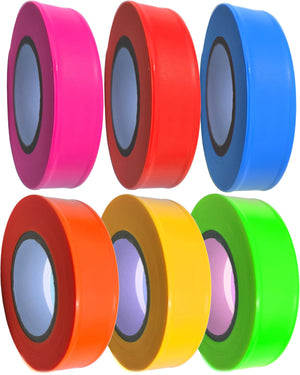 LinkMejor Assorted Colors Flagging Marking Survey Tape,Non-Adhesive,Hi-Vis 6 Rolls Plastic Ribbon Outdoor,Fade-Resistant for Surveyor Tree Hunting Trail Boundaries & Hazardous Areas Workplace(1"