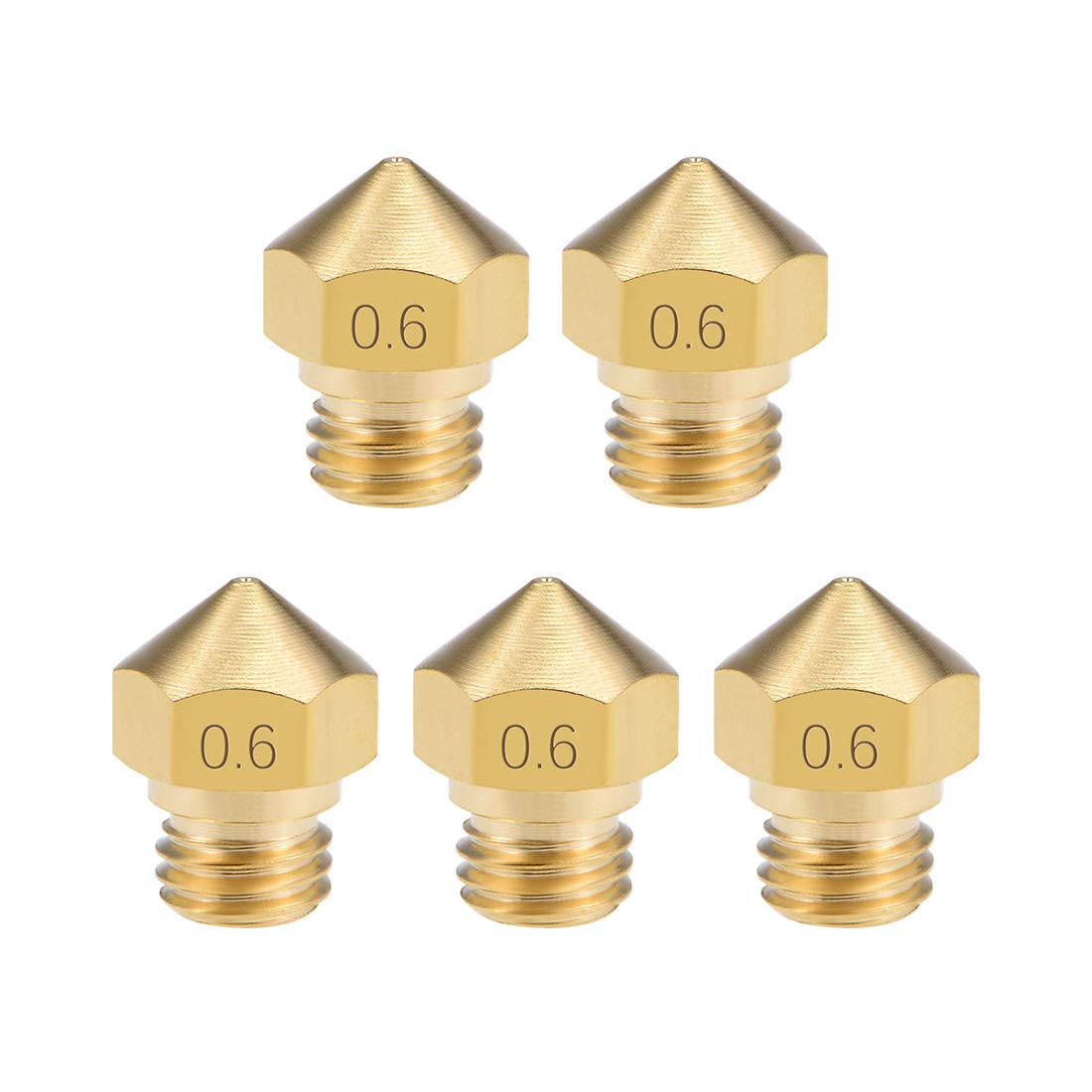 0.6mm 3D Printer Nozzle Head M7 Thread Replacement Brass 5pcs