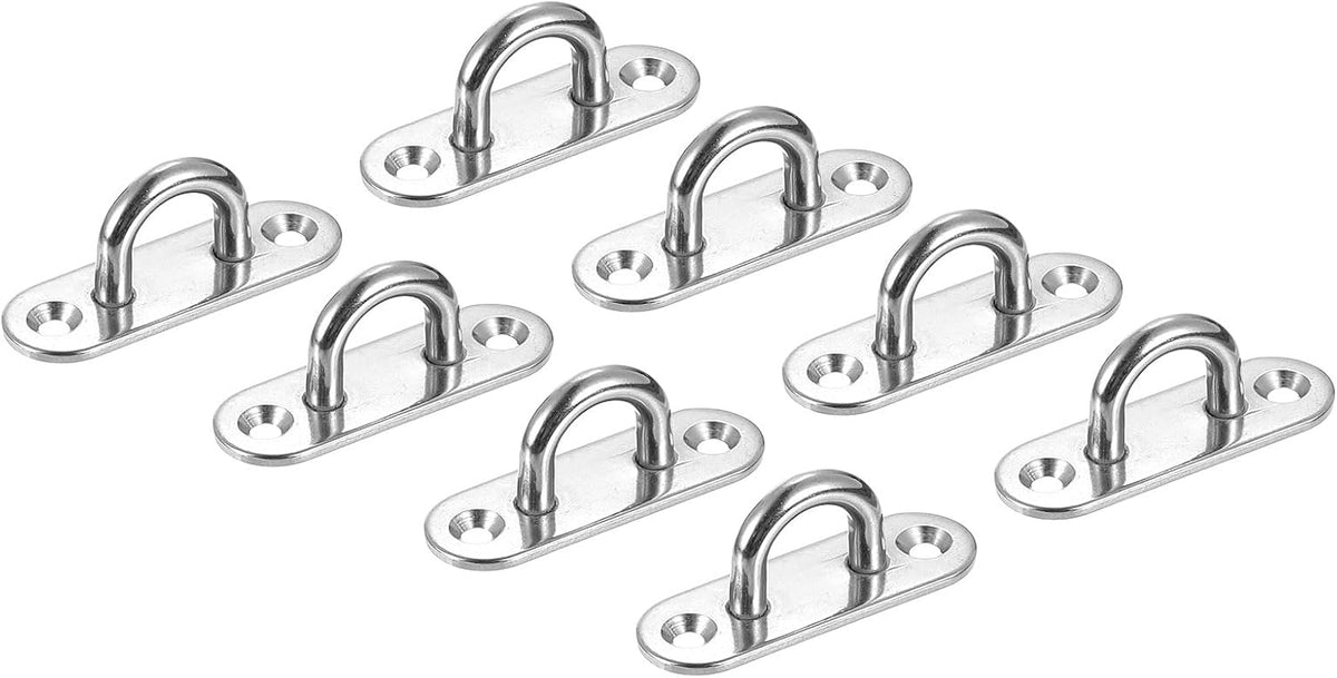 8 Pcs Pad Eye Plate Hooks, 2.4 Inch 304 Stainless Steel Ceiling U Hook Marine Hanging Hook for Securing Hanging, Silver