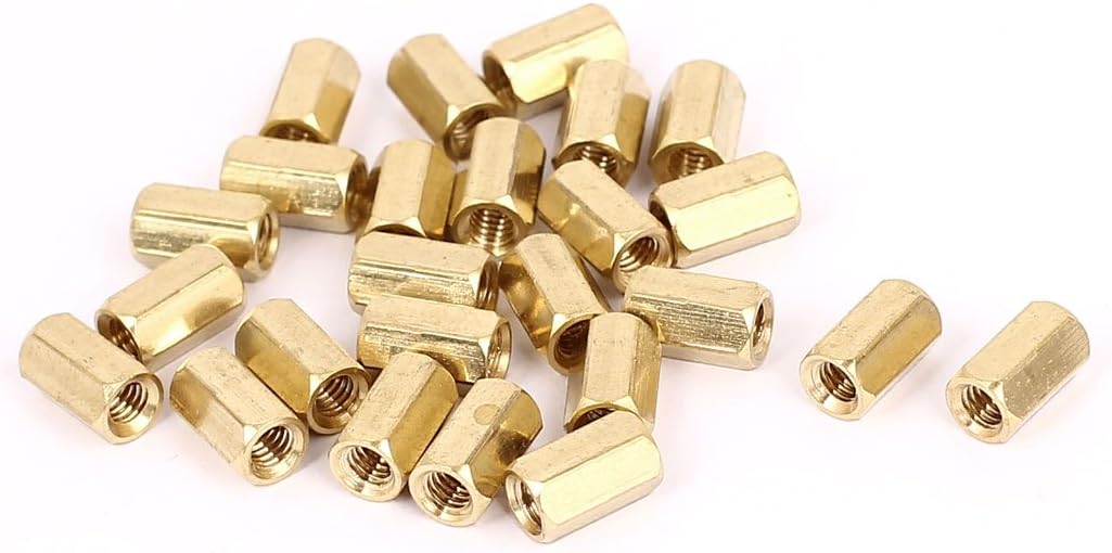 M4 x 10mm Female Threaded Brass Hex Standoff Pillar Spacer Nut 25pcs