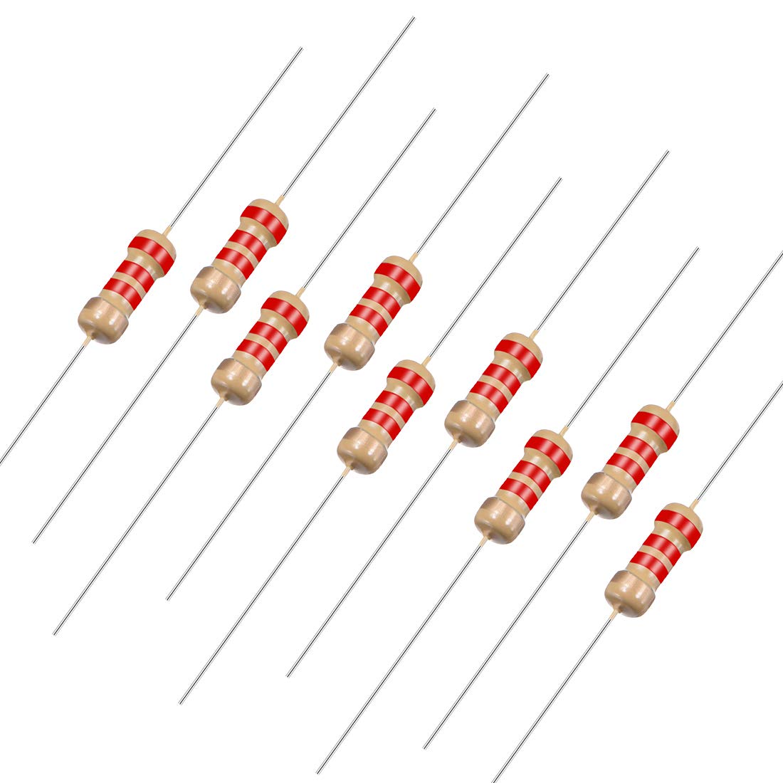50Pcs 2.2K Ohm Resistor, 1/4W 5% Tolerance Carbon Film Resistors, 4 Bands for DIY Electronic Projects and Experiments