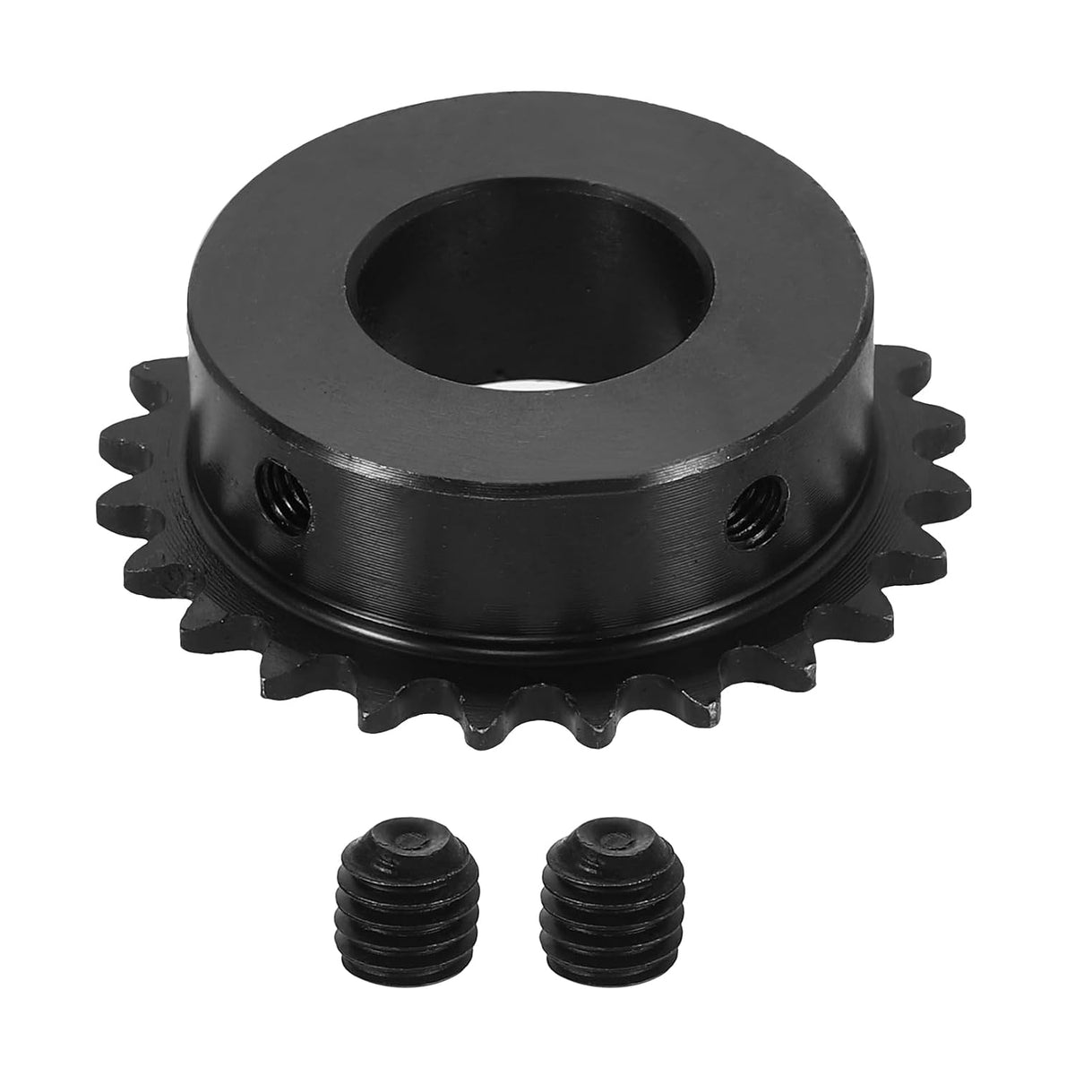#25 Chain Roller Sprocket 20mm Bore 51.5mm OD, 24 Tooth C45 Carbon Steel ANSI #25 Roller Sprocket Round Hole with Set Screws for ISO 04C Chain, Black