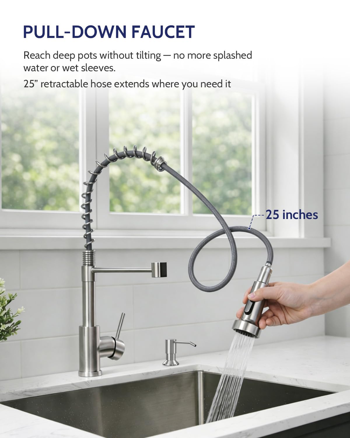 LinkMejor Pull-Down Kitchen Faucet with Soap Dispenser, Brushed Nickel