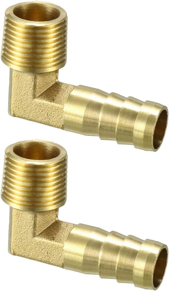 Brass Barb Hose Fitting 90 Degree Elbow 12mm Barbed x 3/8 PT Male Connector 2pcs