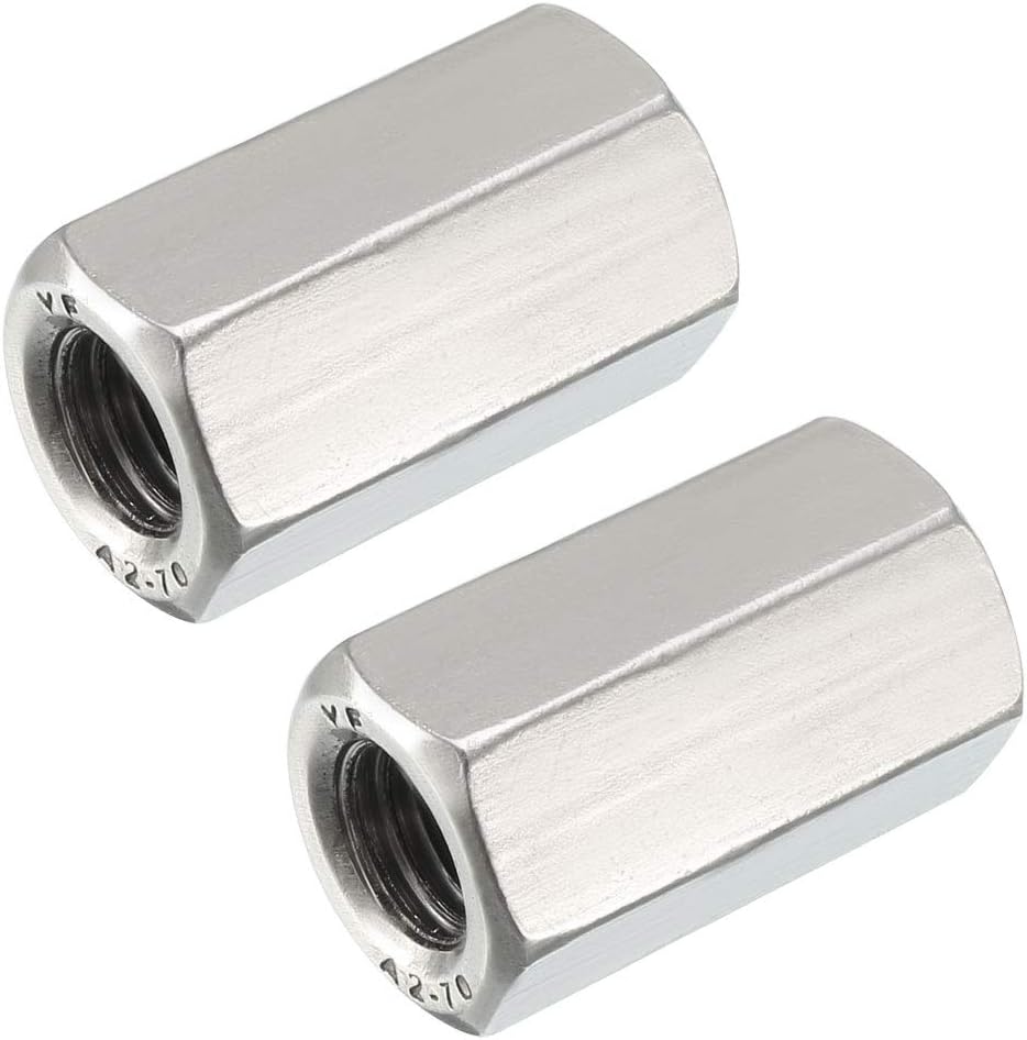 M10 X 1.5-Pitch 30mm Length 304 Stainless Steel Metric Hex Coupling Nut, 2Pcs
