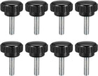 8pcs Knurled Clamping Knobs M5 x 16mm Metric Zinc Plated Carbon Steel Male Thread Thumb Screw on Type 21mm Plastic Round Head Threaded Hand Bolt Stud Knobs Black