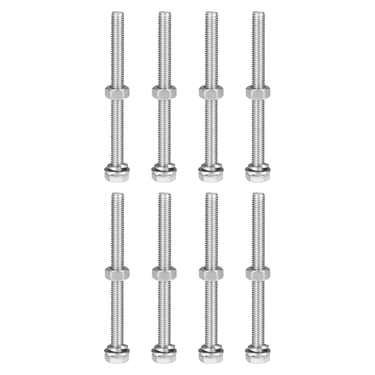 M6 x 75mm Hex Head Screws Bolts, Nuts, Flat & Lock Washers Kits, 304 Stainless Steel Fully Thread Hexagon Bolts 8 Sets