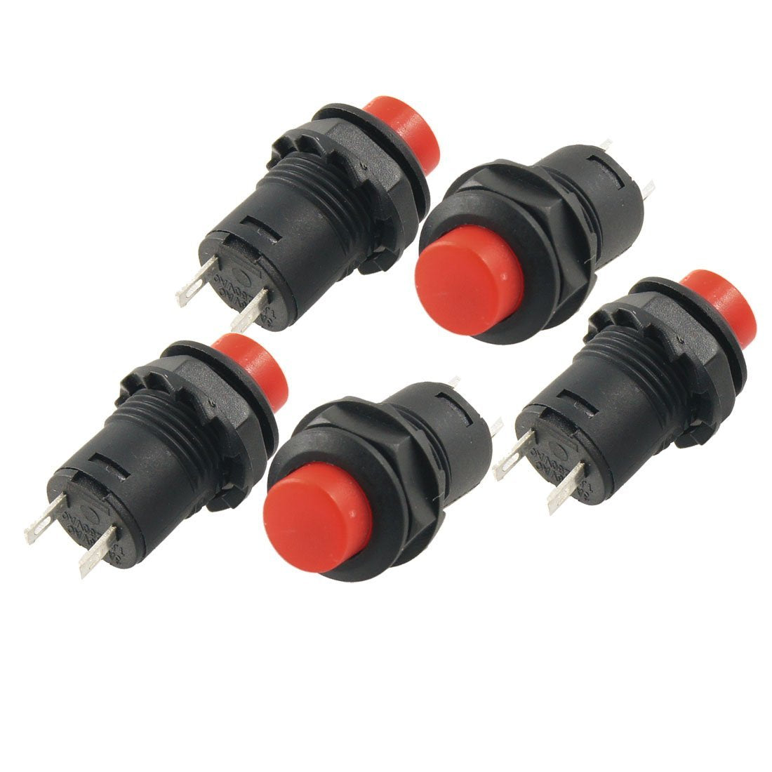 5 Pcs AC 250V/1.5A 125V/3A SPST Latching Red Push Button Switch