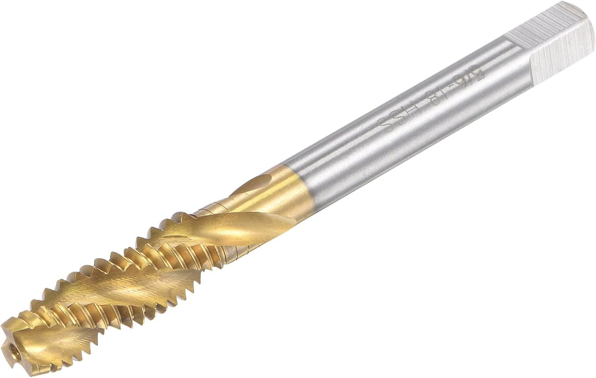 Spiral Flute Threading Tap 5/16-18 UNC, HSS (High Speed Steel) Titanium Plated Machine Thread Screw Tap 3 Flutes Tapping Tool H2 Tolerance