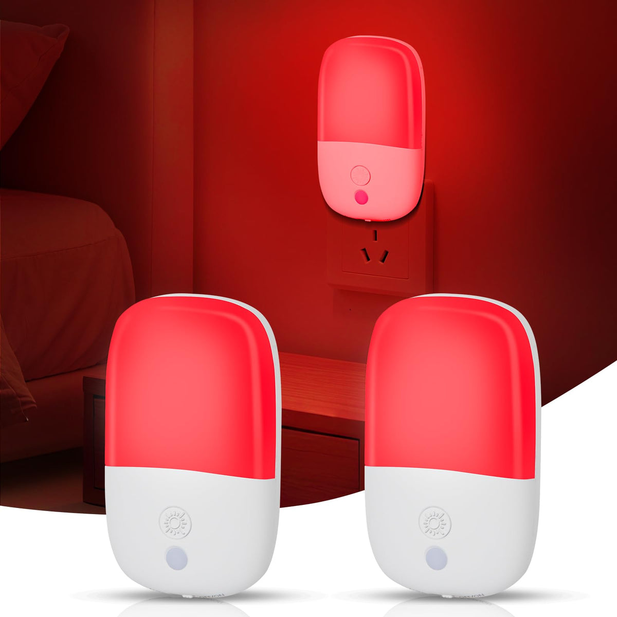 2 Pack 670nm Luz Nocturna Roja con Sensor de Atardecer a Amanecer para el Sueño