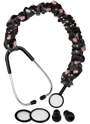 LinkMejor Elastic Stethoscope Cover Sleeve for Nurse Doctors Cuff Accessories - Cute Flowers Print Pleated Design, Fits Most Dual-head Removable & Single-head Stethoscopes, Comes with Diaphragm &