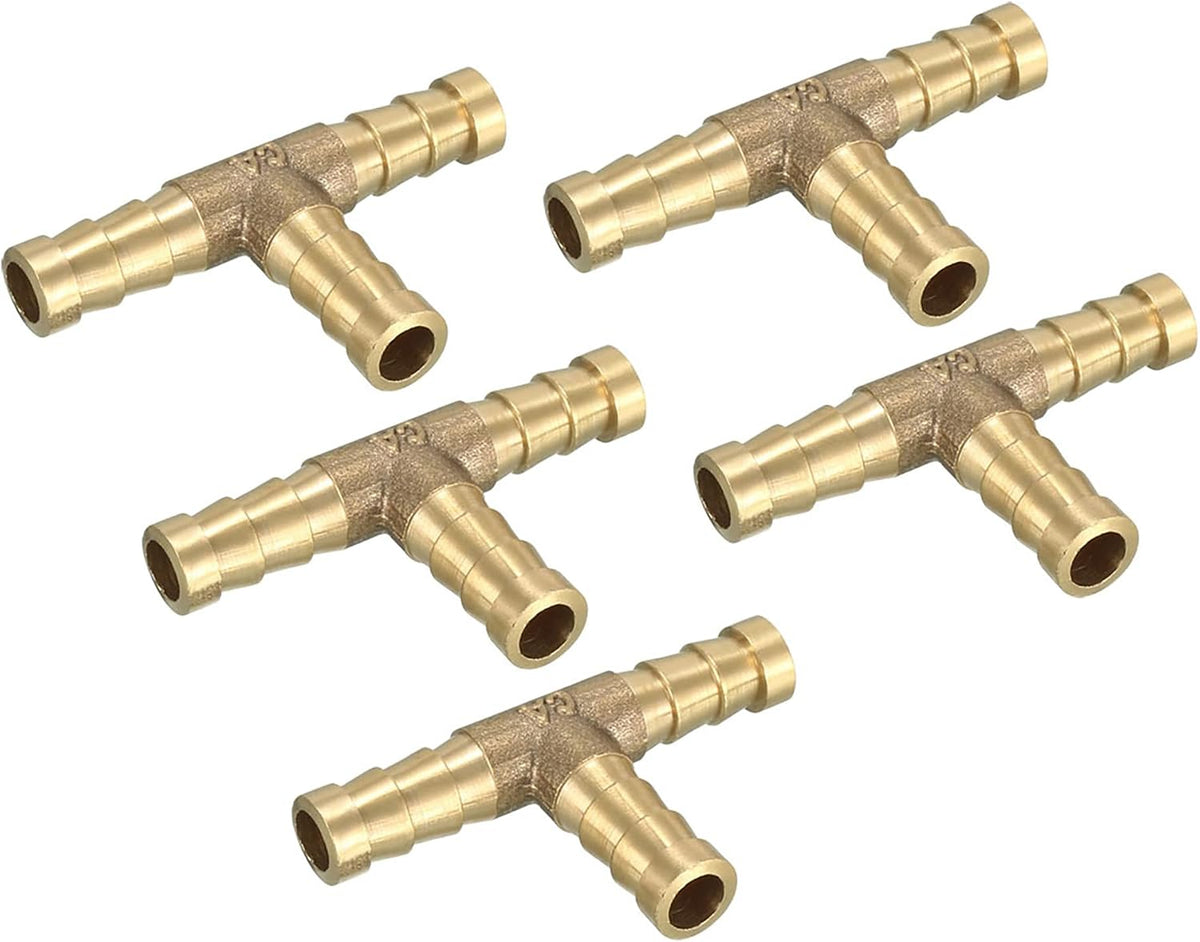 5/16" 8mm Brass Barb Hose Fitting Tee T 3 Way Connector for Joiner Air Water Fuel Gas Pipe 5pcs