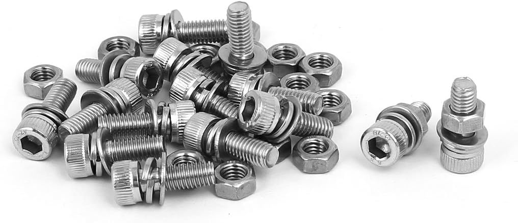 M5 x 14mm 304 Stainless Steel Hex Socket Head Cap Screws Nuts w Washers 15 Sets