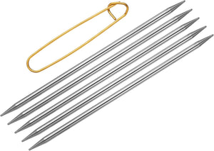 5Pcs US 10(6mm) Double Pointed Knitting Needle 7.87 Inches Length Stainless Steel Sweater Stitching Needles with Stitch Holder for Handmade Projects DIY Knitting