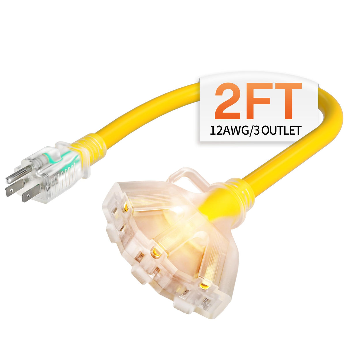 LinkMejor 2 FT 12 Gauge Heavy Duty Extension Cord with Multiple Outlets